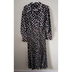 Eloquii‎ Maxi Dress Pleated Geometric Button Front Belted Size 14